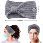 El Regalo Men's and Women's Woollen Knitted Winter Twist Warm Headband with Buttons for Face Mask Cover | Cold Weather Hair Accessories Head Wrap | (Grey)