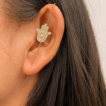 El Regalo 1 Pair Fancy Western Ear Wrap Needle Ear Crawler Earrings - Inlaid Zircon, Elegant Ear Cuff Climber Hook Earrings for Women Girls (Stylish Hamsa Hand Ear Crawler)