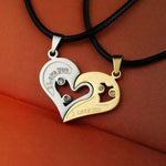 El Regalo 2PCs Stainless Steel Love Heart CZ I Love You Puzzle Matching Couple Pendant Necklaces- Anti Tarnish Best Friend Heart Necklaces for Girls/Boys/Men/Women/Besties (Silver & Golden Hearts)