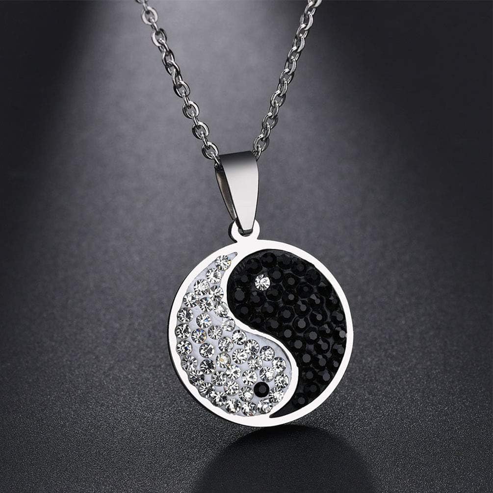 El Regalo CZ Yin Yang Unisex Pendant Necklace- Fancy, Surgical Stainless Steel, Waterproof Yin Yang Necklace