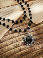 El Regalo Gothic Black Bead Sun Pendant Choker Necklace for Women & Girls - Vintage Goth Boho Jewelry | Statement Sun Charm Beaded Necklace for Party, Festival, Casual (Black Onyx)