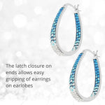 El Regalo Elegant Oval Crystal Hoop Earrings for Girls & Women- Silver Plated Sparkle Bling CZ Inside Out Earrings (Gradient Blue)