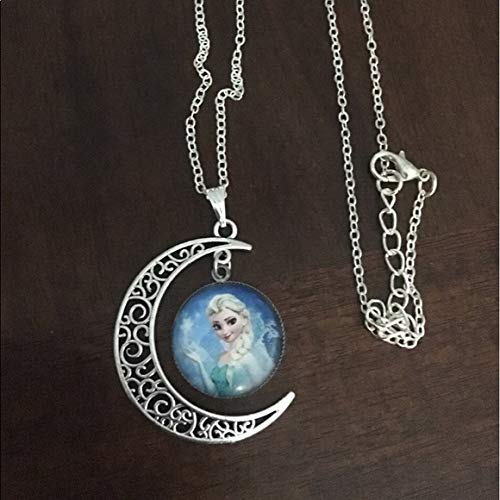 El Regalo Frozn Crescent Moon Ice Princess Ana El-sa Necklace for Kids/Girls (El-sa Sky Blue)