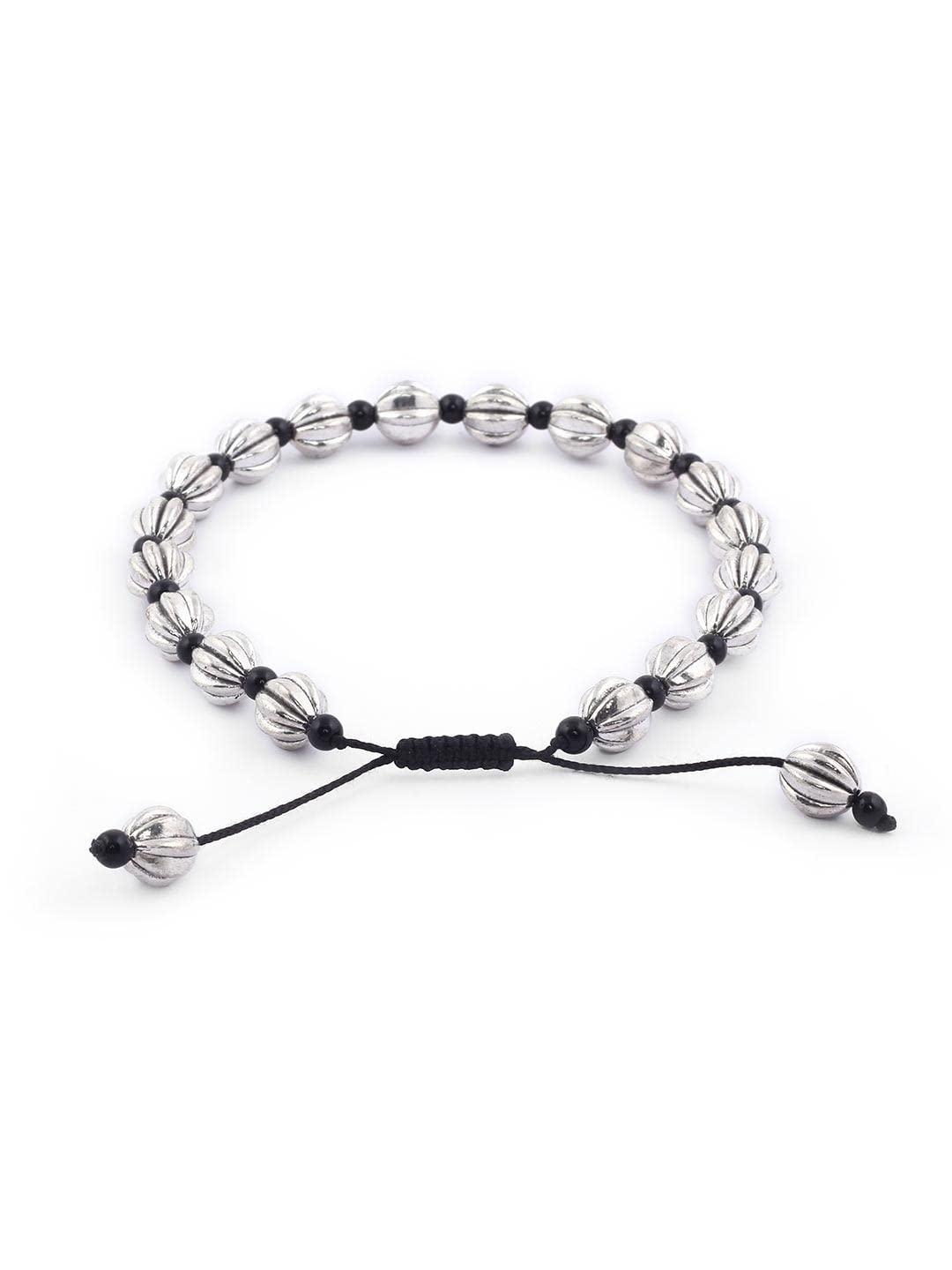 El Regalo 2 PCs Boho Macrame Adjustable Oxidized German Silver Bead Anklet for Girls & Women (Carved Beads)