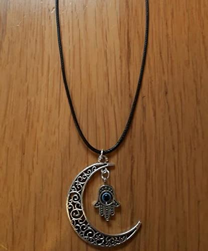 El Regalo Evil Eye Hamsa Hand Protection Pendant Necklace for Girls & Women (Crescent Moon Hamsa Evil Eye)