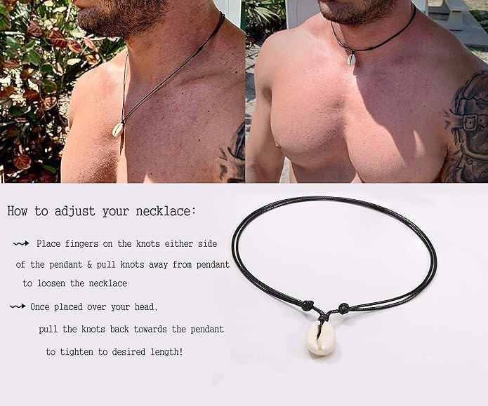 El Regalo Bohemian Shell Pendant Unisex Adult Necklace- Cowrie Choker Black Leather Cord Adjustable Necklace