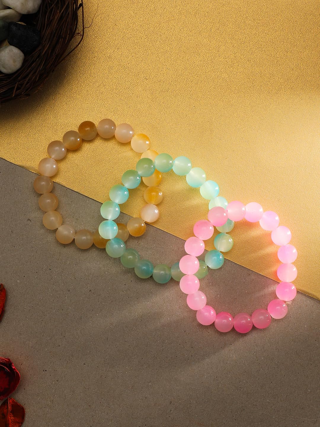 El Regalo 3PCs Beautiful Gradient Glass Beads Bracelets Set for Girls & Women (Color Options-2)