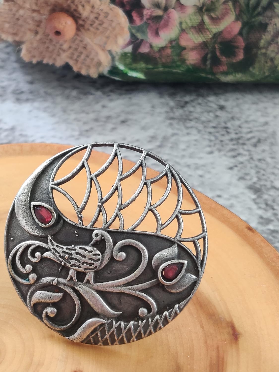 El Regalo Vintage Filigree Peacock Adjustable Finger Ring For Girls/Women - Oxidized Metal
