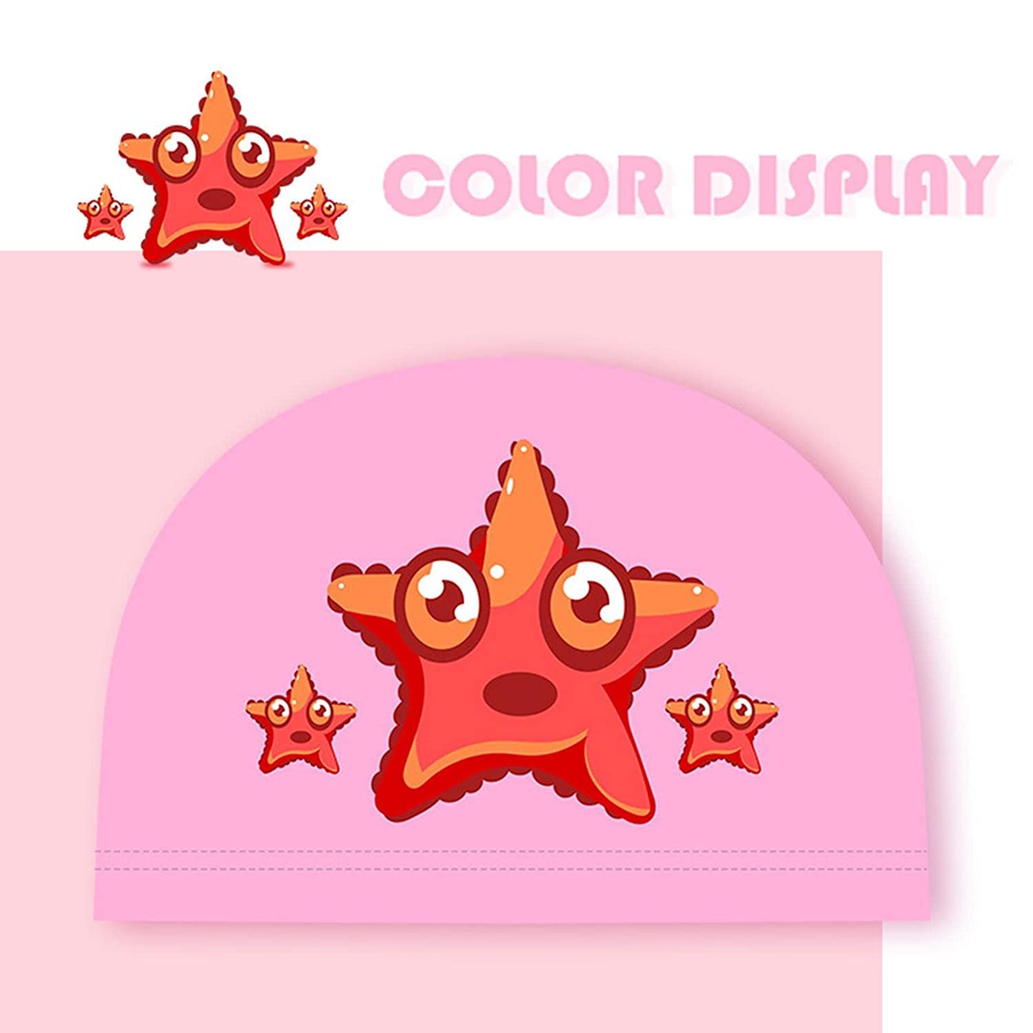 El Regalo Waterproof Swim Cap for Kids Boys Girls, Cute Cartoon PU/Silicone No-Slip Swimming Bathing Cap for Children Long Short Hair, Non-Toxic,Flexible Swim Caps Hat (Star Pink)
