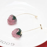 El Regalo 3D Rhinestone Strawberry Statement Earrings for Women & Girls | Handcrafted Crystal Fruit Drop Dangle Earrings | Fancy & Elegant Western Fashion Jewellery (Pink)