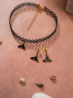 El Regalo Cute & Fancy Mermaid Charms Choker Necklace & Earrings Set for Kids, Girls, Teens, Women - Beautiful Mermaid Tail Charm Collarbone Choker with Matching Earrings