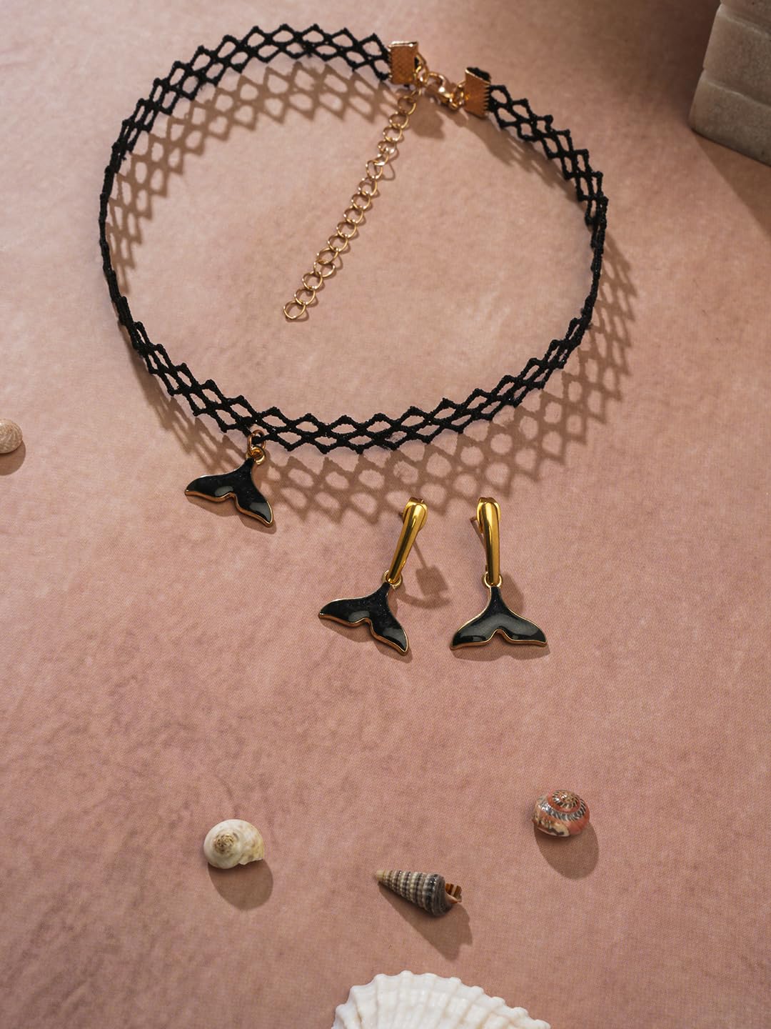 El Regalo Cute & Fancy Mermaid Charms Choker Necklace & Earrings Set for Kids, Girls, Teens, Women - Beautiful Mermaid Tail Charm Collarbone Choker with Matching Earrings
