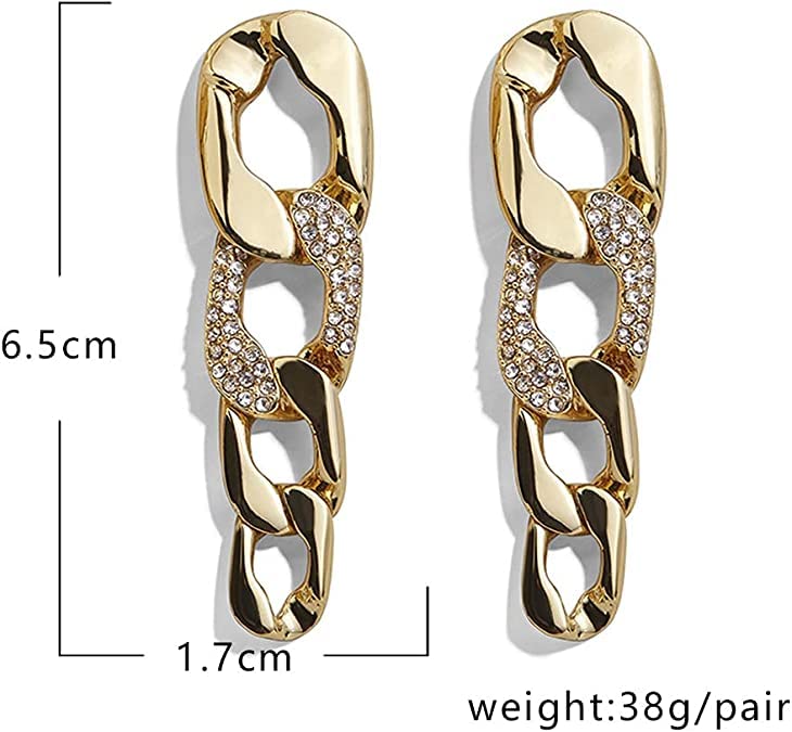 El Regalo Gold Plated Chain Link Drop Dangle Earrings- Cuban Link Golden Chain Stud Dangle Earrings for Women & Girls