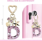 El Regalo Personalized Glitter Initial Letter Keychain for Girls & Women - Cute Pink Resin Alphabet Keyring with Heart & Star Charms - Fancy Luxury Bag Accessory & Birthday Gift (Letter D)