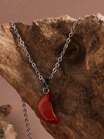 El Regalo Beautiful Agate Crescent Moon Pendant Necklace with Stainless Steel Chain for Girls & Women (Brick Red Moon)