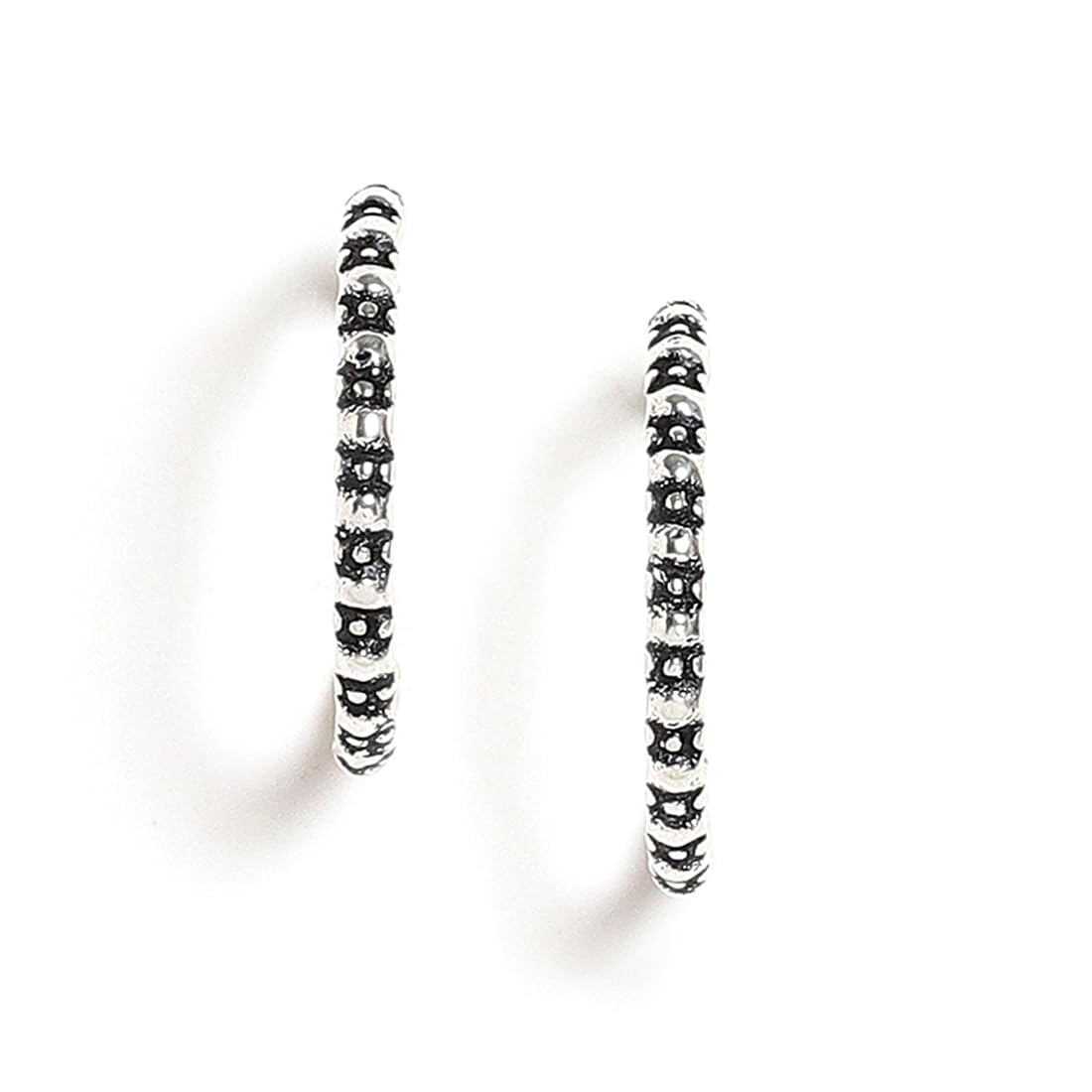 El Regalo 2 Pairs Tribal Oxidized Half Hoop Earrings, Huggie Earrings- Hammered Bohemian Oxidized German Silver Baali Earrings (Option-2)