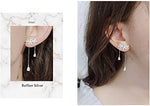 El Regalo 925 Silver Plated Dainty Flowers Threader Detachable Tassel Chain Leaves Wrap Earrings Crawler for Girls & Women