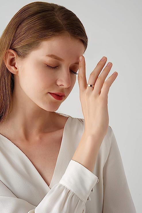 El Regalo Fashion Classic Titanium Steel Women Stacking Ring- Anti Tarnish/Waterproof Cubic Zirconia Stainless Steel Promise Ring for Girls & Women (Gold, 10)
