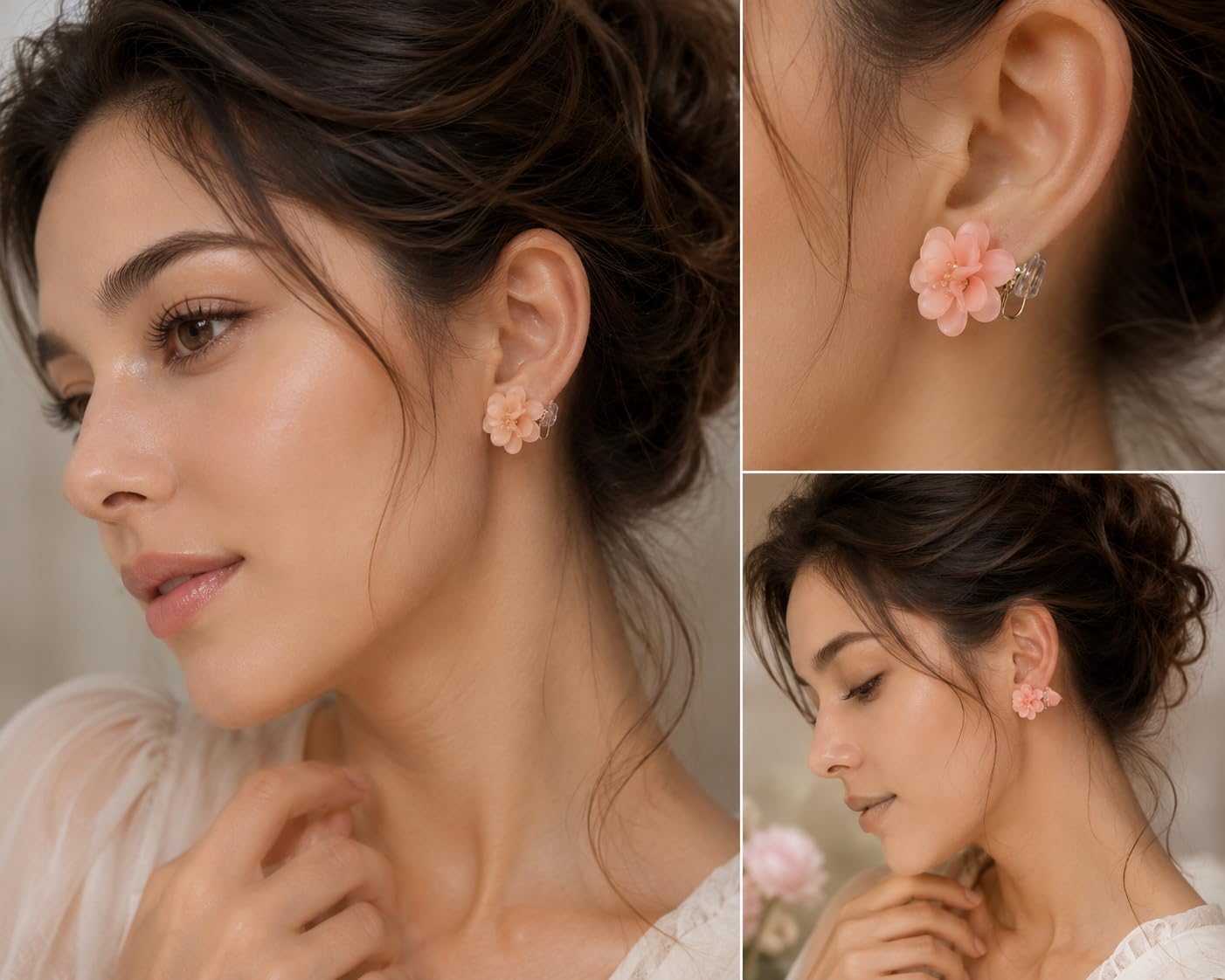 El Regalo Cute Acrylic Flower Clip On Earrings for Women & Girls | No Piercing Floral Earrings | Korean Style Pastel Ear Clips | Comfortable Non-Pierced Earrings for Casual, Party & Vacation (Peach)