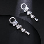El Regalo Chandelier Earrings with Slender Crystal Baguettes - Silver Plated Drop Pendant CZ Earrings for Women & Girls - Full Paved Cubic Zirconia Crystal Hanging Earrings