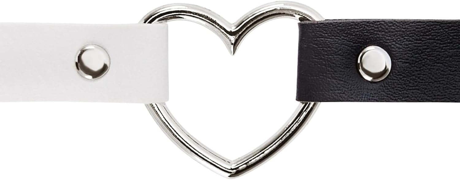 El Regalo Vintage PU Leather Love Heart Choker Necklace for Girls/Women- Western Gothic Punk Collar Choker Necklace (Black & White)