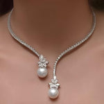 El Regalo Modern CZ Choker Necklace for Women & Girls | Minimalist Open Zircon Butterfly & Lariat Pearl Designs | Elegant Western Party Jewellery | Silver-Plated Statement Neckpiece | Ideal Birthday & Anniversary Gift (Lariat Pearl Droplet)