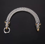 El Regalo Vintage Viking Stainless Steel Wolf Heads Bracelet Men's Punk Mesh Chain Rock Biker Jewelry