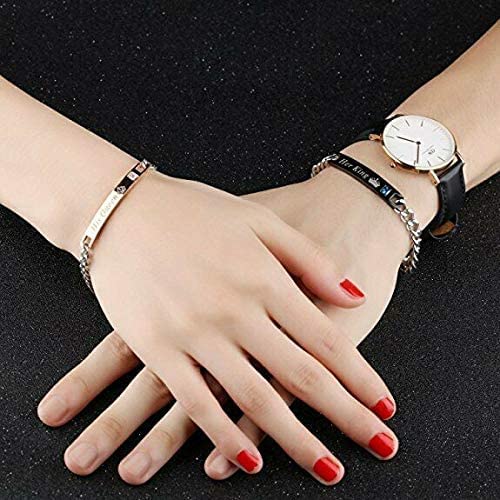 El Regalo Stainless Steel His and Hers Lovers Matching His Queen Her King Couple Bracelet for Women Men Girls Boys Jewelry Set Valentines Day Birthday Gift