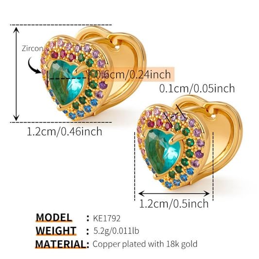 El Regalo 18K Gold Plated Heart Hoop Earrings for Women & Girls | Luxury Colorful Zircon Crystals Heart Hoops | Trendy Hoops Earrings (Emerald Green)