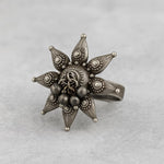 El Regalo Adjustable Oxidized Silver Floral Statement Ring for Women & Girls - Antique Traditional Finger Ring with Ghungroo Charm - Boho Ethnic Jewellery