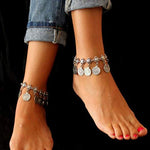 El Regalo 1 Pair (2 PCs) Tribal Gypsy Black Metal Silver Coin Anklet for Girls & Women