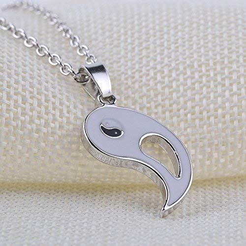 El Regalo Silver Stainless Steel Yin Yang Couple Pendant Necklaces for Unisex Adult's - 2 Pieces