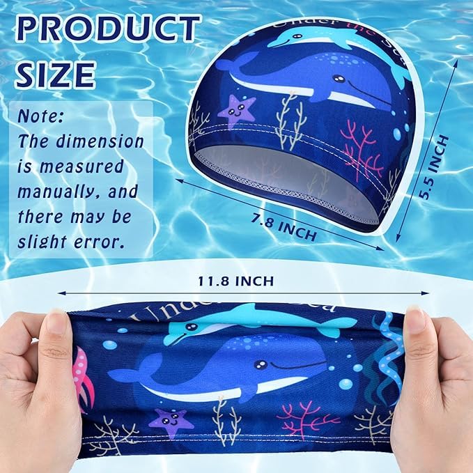 El Regalo 1PC Cute Cartoons/Animal Printed Kids/Babies Swimming Cap (1-6 Years Old) Comfortable Breathable Polyester Fabric Swimming Caps (Not Waterproof) (Dark Blue Dlphins)