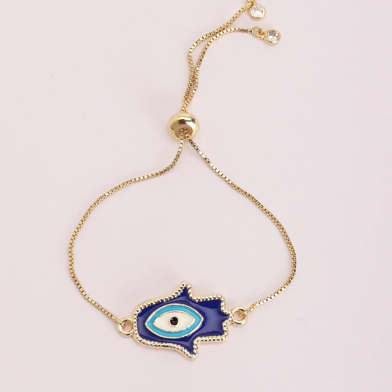 El Regalo 1PC Evil Eye Adjustable Bracelet for Girls & Women- Zircon Evil Eye Chain Bracelet- Valentines Day Gift for Her (Hamsa Hand)