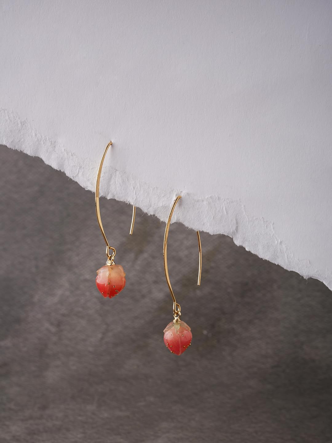 El Regalo Cute & Elegant Flower Bud Drop Long Hook Earrings- Super Elegant & Classy Gradient Color Flower Bud Earrings for Girls & Women, Contemporary Design (Fire Orange)