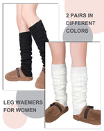 Shihanee 2 Pairs Winter Fleece Lined Leg Warmers for Women Warm Long Boot Socks Knit Thick Calf Warmers for Skating Walking, Black,white, about 15.7 inches x 4.5 inches in length and width