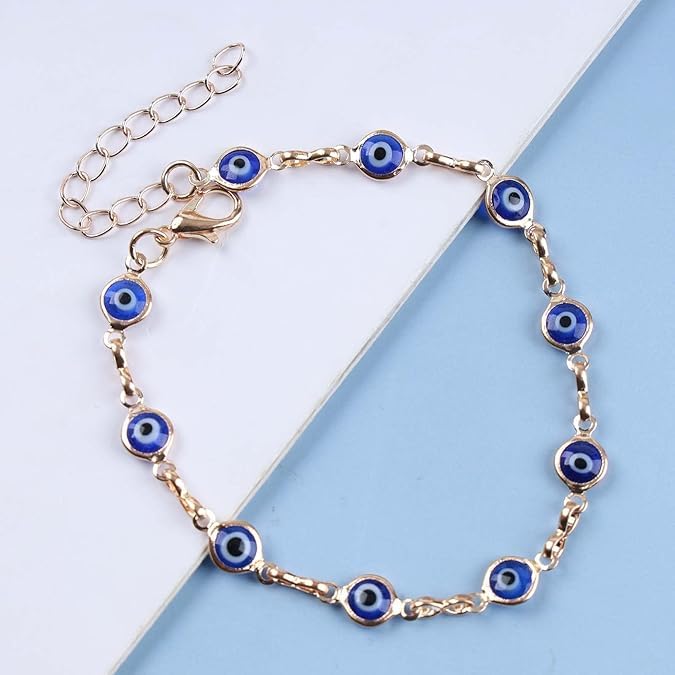 El Regalo Evil Eye Rakhi for Brother/Bhai with Roli Chawal, Rakhi Message Card in Rakhi Gift Box (Golden Blue)