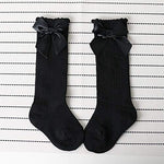 El Regalo Baby Girls Knee High Socks with Bows | Princess Long Booties Vertical Striped Cotton Leg Warmer (2-4 Years) (Black)