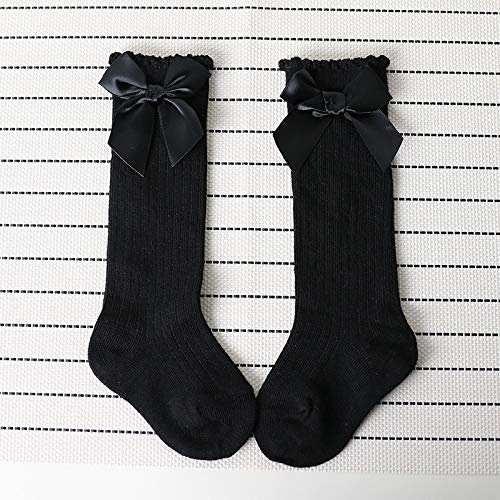 El Regalo Baby Girls Knee High Socks with Bows | Princess Long Booties Vertical Striped Cotton Leg Warmer (2-4 Years) (Black)