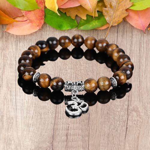 El Regalo -e OM -e Charm Healing Yoga 8mm Beads Stretchable Bracelets for Men/Women | OM Yoga Spiritual Jewelry (Tiger Eye)