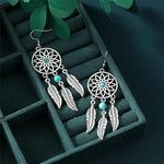 El Regalo Vintage Dream Catcher Feather Earrings Necklace for Girls/Women- Turquoise Bohemian Ethnic Fringe Tassel Dangle Jewelery Set