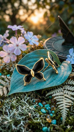 El Regalo Luxurious Oil Drip Stainless Steel Butterfly Stud Earrings for Women & Girls - Minimalist 18K Gold Plated Aesthetic Enamel Butterfly Jewelry for Daily, Party & Gifting (Black)