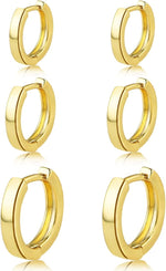 El Regalo 18K Gold Plated Anti-Tarnish Stainless Steel Huggie Hoop Earrings Combo - Set of 3 Pairs | Waterproof Minimalist Baali for Women & Girls | Cartilage & Second Piercing Jewelry