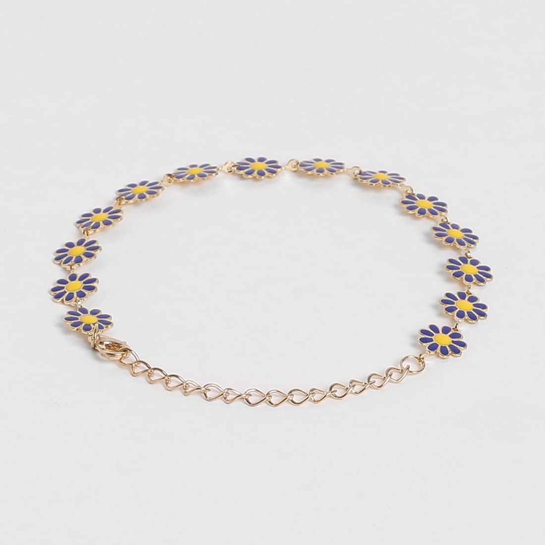 El Regalo 1 Leg Dainty Daisy Charm Chain Anklet- 1 PC Flower Beads Chain Ankle Bracelets For Girls & Women (Blue Daisy Anklet)