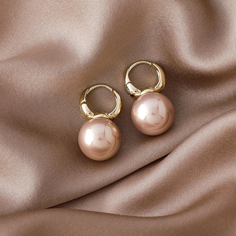 El Regalo Pearl Hoop Earrings- Huggie Hoop Fashion Pearl Earrings for Girls & Women (Beige)