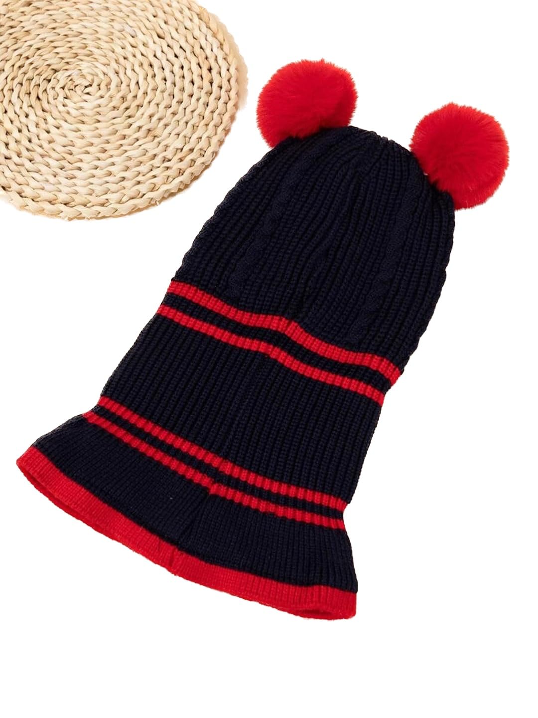 EL REGALO Kids Self Design Wool Balaclava Navy Blue