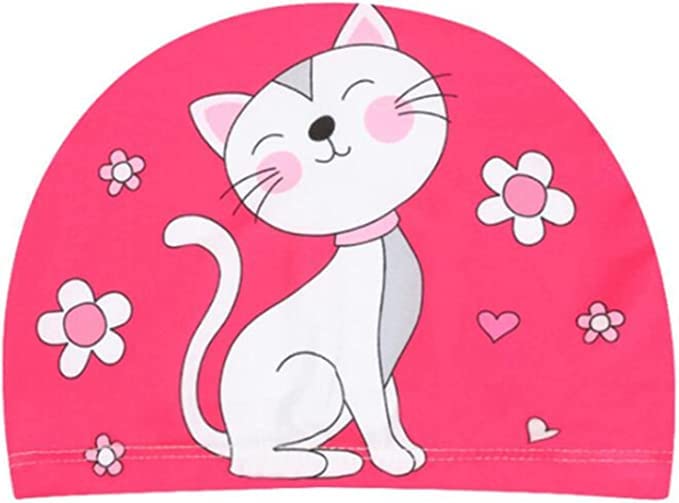 El Regalo 2 PCs Swim Cap Kids/Toddlers, Comfortable Breathable Polyester Fabric Swimming Caps Cute Cartoon Dolphin, Shark, Owl, Mermaid Fairy, Unicorn, Giraffe Swim Caps (Pink Kitty & Dinasour)