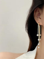 El Regalo Elegant Pearls Tassel Hoop Earring- Long Pearls Dangle Statement Party Hoop Earrings for Women & Girls