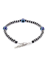 El Regalo Womens Set of 2 German Silver Blue & Black Evil Eye Beaded Anklets