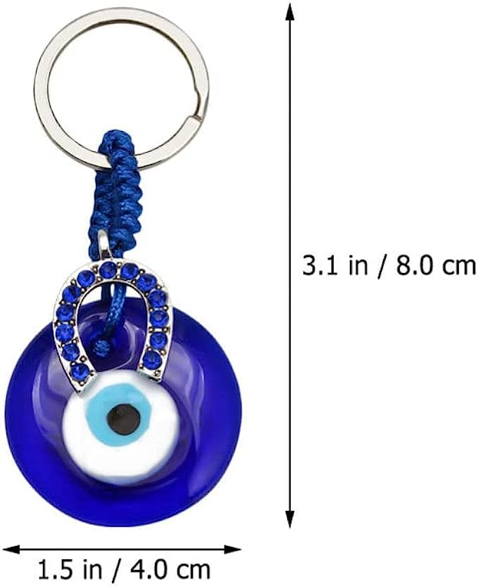 El Regalo 1 PC Cute Handmade Evil Eye KeyChain, Hanging Decor, Handcraft Keyring, Good Luck Keychain, Devil Blue Eyes Car Pendant Bag Charm (Horse Shoe Evil Eye)
